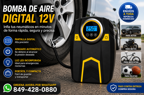 Bomba de Aire Digital 12V Portátil con Pantalla LCD